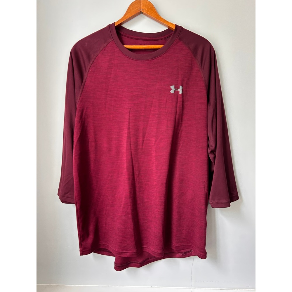 Under Armour Mens Large Maroon Heather 3/4 Sleeve HeatGear Baseball T-Shirt